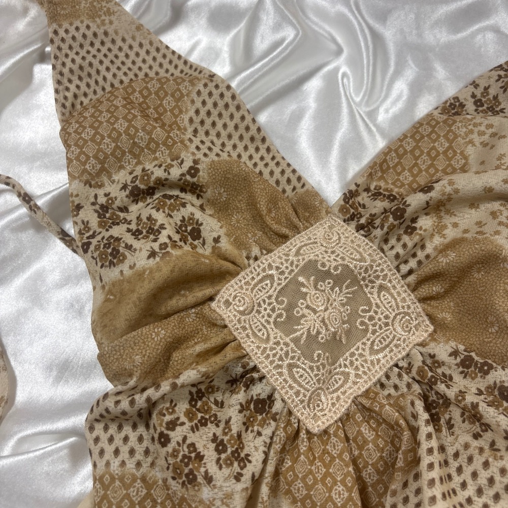 y2k Halter Top Camel Excellent No Boundaries Patchwork Floral Lace Medallion - Picture 3 of 5